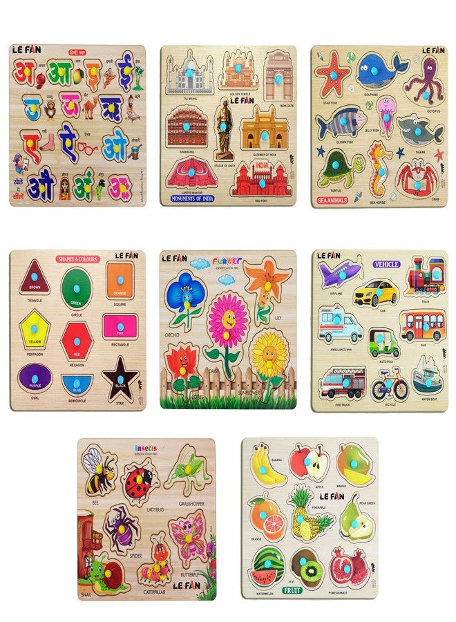 Lefan® Kids Fort Pre Nursery Educational Jigsaw Puzzles for Adults Kids Learning Toys Kit Board Game 8 pcs Set of Hindi Letter Monument Vegetable Vehicle Insect Fruit Educational Toy - Image 1
